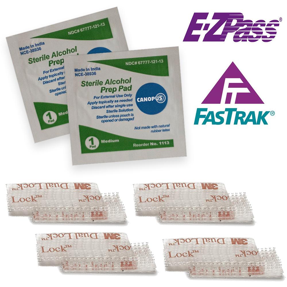  4 Strips (2 Sets) EZPass/I-Pass/Toll Tag Tape Mounting Kit -  Peel and Stick Adhesive Strips Dual Lock Tape with Alcohol Prep Pad, EZ  Tape, EZ Pass Holder Strips with Adhesive